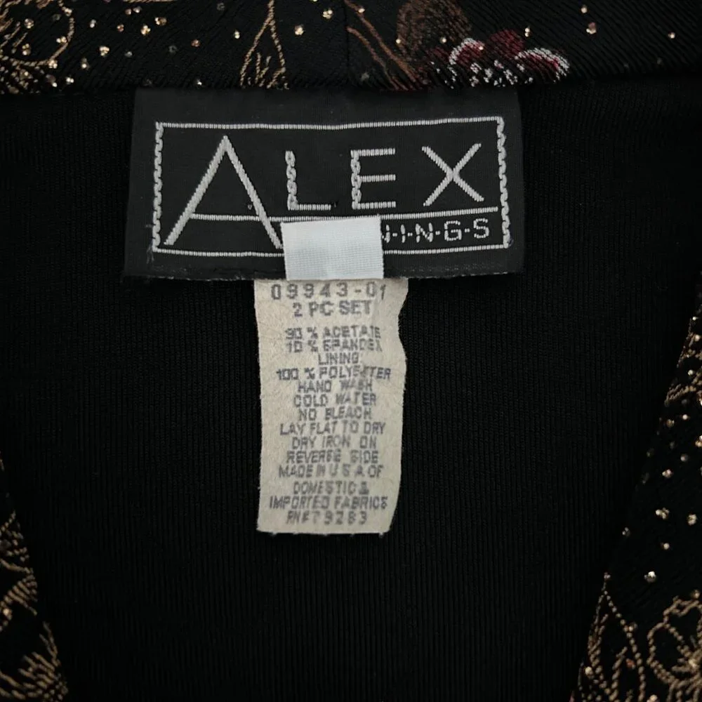 Alex Evenings Vintage Metallic Glitter Floral Design Open Front Jacket (S)